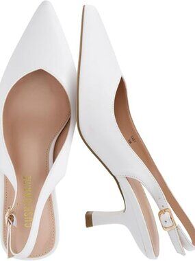 Women's Ivory Faux Suede Pointed Toe Pumps Ankle Strap Slingback Kitten Heels